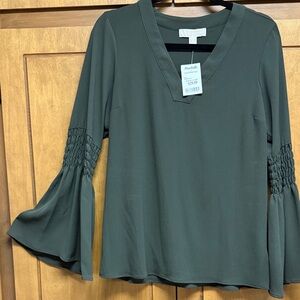 Michael Kors Forest Green V-Neck Blouse